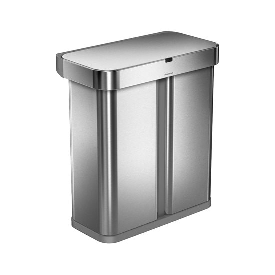 Poubelle, double compartiment, 58 L, avec capteur et commande vocale, inox - simplehuman