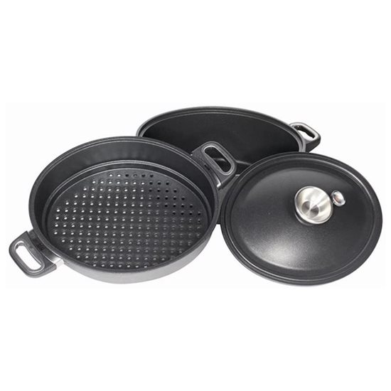 3-piece steam cooking set, aluminum, 33 x 26 cm/6 L, oval - AMT Gastroguss