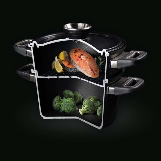 3-piece steam cooking set, aluminum, 33 x 26 cm/6 L, oval - AMT Gastroguss