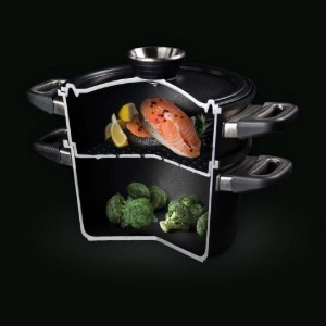 3-piece steam cooking set, aluminum, 33 x 26 cm / 6 L, induction - AMT Gastroguss
