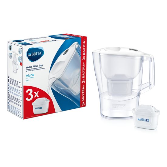 "Starter Pack" bestående af BRITA Aluna, 2,4 L + 3 Maxtra+ filtre