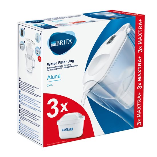 "Starter Pack" composé de BRITA Aluna, 2,4 L + 3 filtres Maxtra+