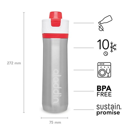 600 ml nerūsējošā tērauda Active Hydration termoizolācijas krūze, Sarkana - Aladdin