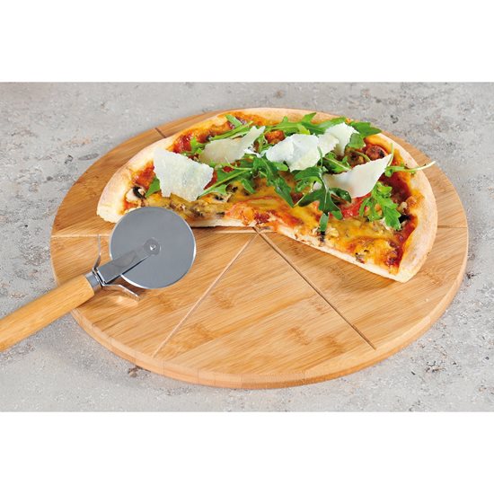 Pizza servis tabağı dilimleyicili, 32 cm, bambu - Kesper