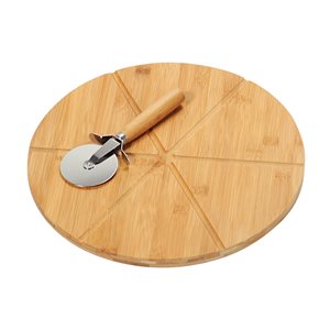 Pizza serving platter with slicer, 32 cm, bamboo - Kesper