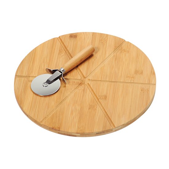Pizza servis tabağı dilimleyicili, 32 cm, bambu - Kesper