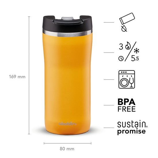 Stainless steel Mocca Thermavac thermo-insulating mug, 350 ml, Sun Yellow - Aladdin 