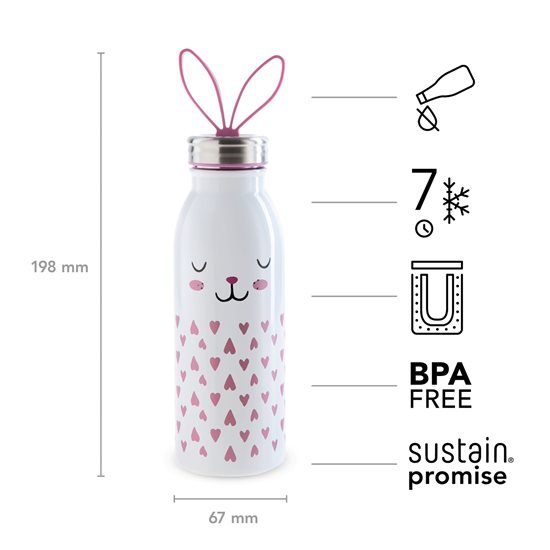 Paslanmaz çelik "Hayvanat Bahçesi" su şişesi tavşan deseni ile baskılı 430 ml - Aladdin