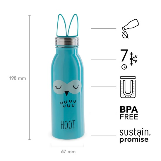 "Zoo" water bottle 430 ml, stainless steel, owl pattern - Aladdin
