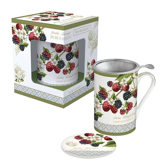 300 ml porcelænskrus med infuser, "Jardin Botanique - Raspberry" serie - Nuova R2S