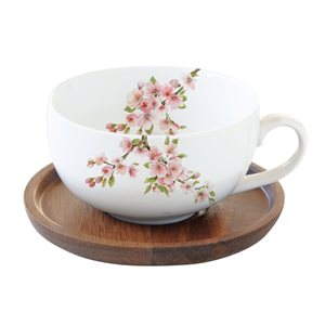 Porcelain cup with wooden saucer, 250 ml, "Sakura" - Nuova R2S
