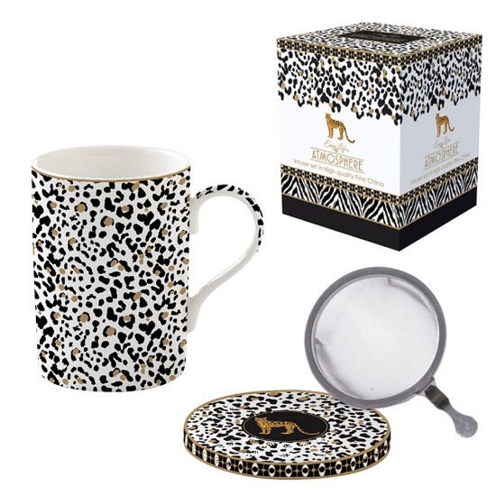 "Atmosphere Savana" mug provided with with lid and infuser, porcelain, 350 ml  - Nuova R2S