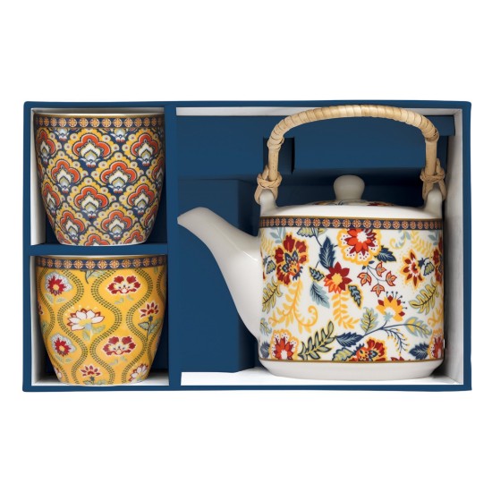 600 ml porcelain teapot  with infuser and 2 mugs, "Paisley Abundance" - Easy Life