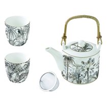 600 ml porcelain teapot with infuser and 2 cups, "Retro Jungle" - Nuova R2S