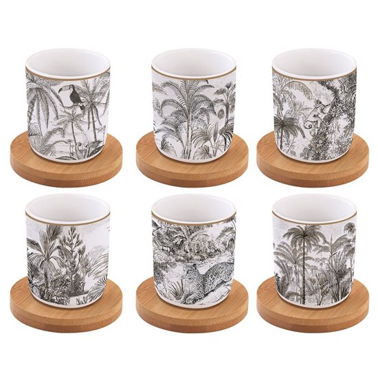 Conjunto "Retro Jungle" de 6 xícaras com pires, 70 ml, em porcelana - Nuova R2S