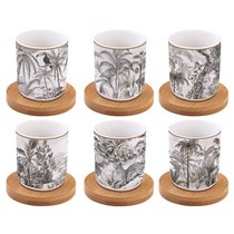 "Retro Jungle" set of 6 cups with saucers, 70 ml, made of porcelain - Nuova R2S 