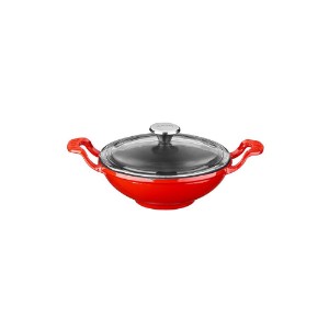 Round wok with glass lid, 16 cm, cast iron, red - LAVA brand