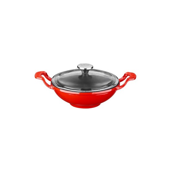 Rund wok med glaslåg, 16 cm, støbejern, rød - LAVA mærke