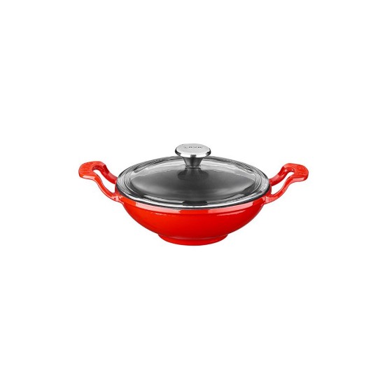 Okrúhly wok so sklenenou pokrievkou, 16 cm, liatina, červená - značka LAVA