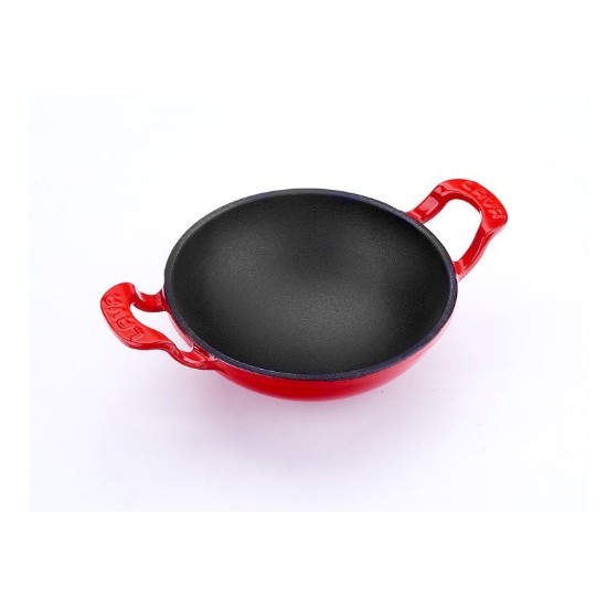 Cam kapaklı yuvarlak wok, 16 cm, dökme demir, kırmızı - LAVA marka