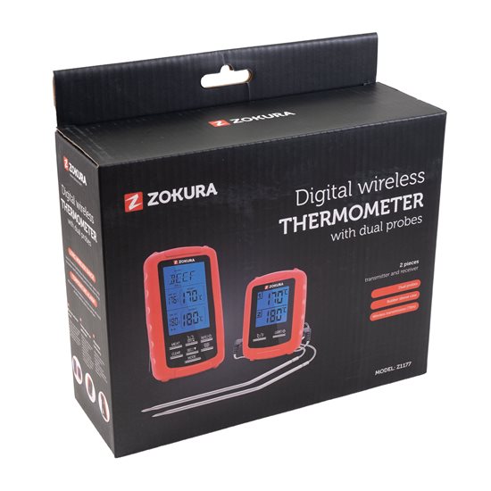 Wireless meat thermometer, with 2 probes - Zokura