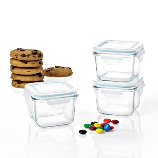 Set med 3 matförvaringsbehållare, gjorda av glas - Glasslock