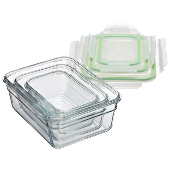 Сет од 3 посуде за складиштење хране, направљене од стакла - Гласслоцк