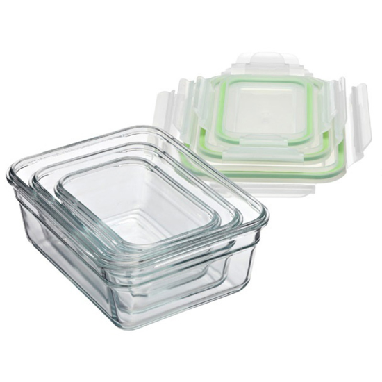 Conjunto de 3 recipientes de armazenamento de alimentos, feitos de vidro - Glasslock