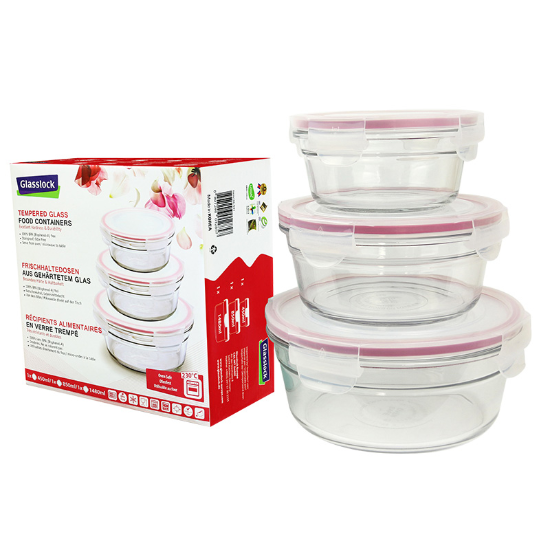 Set of 3 food storage containers, made from glass - Glasslock