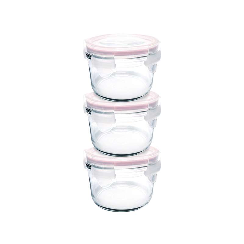 Set of 3 food storage containers, made from glass, pink - Glasslock