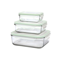 Set of 3 rectangular food storage containers, made from glass, 400 ml, 1 L and 2 L - Glasslock