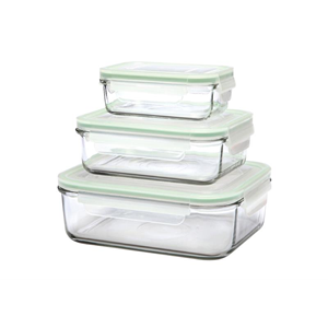 Set of 3 rectangular food storage containers, made from glass, 400 ml, 1 L and 2 L - Glasslock