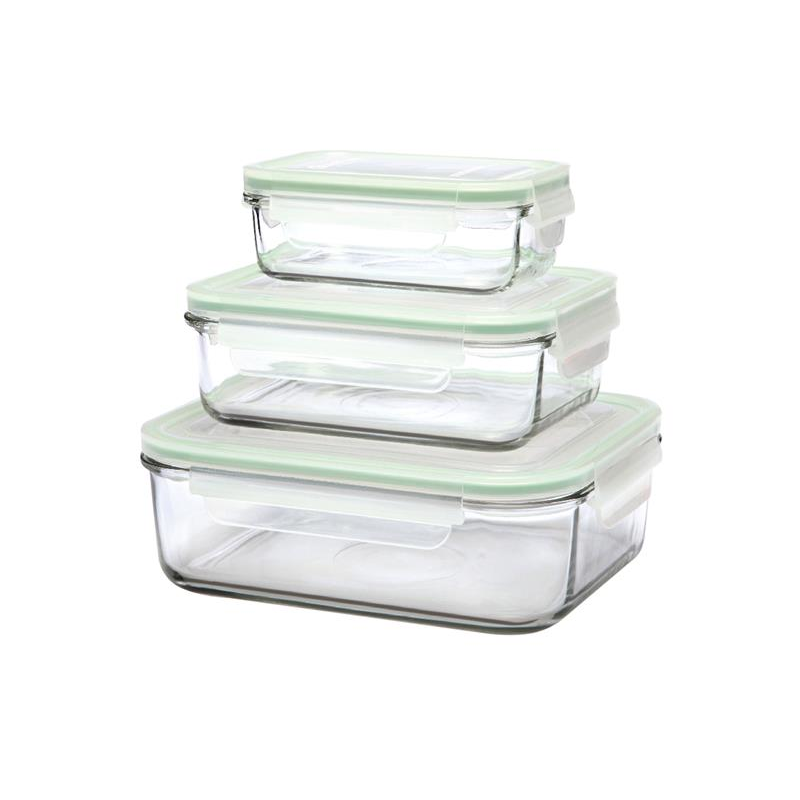 Set of 3 rectangular food storage containers, made from glass, 400 ml, 1 L  and 2 L - Glasslock | KitchenShop