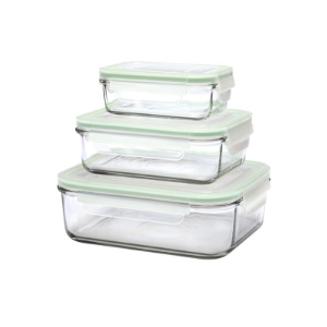 Комплект от 3 правоъгълни контейнера за съхранение на храна, изработени от стъкло, 400 ml, 1 L и 2 L - Glasslock