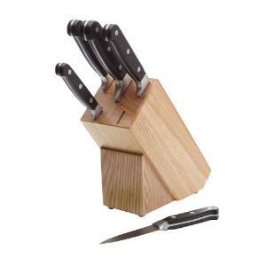 Sett med 6 kniver, med holder laget av eiketre - Kitchen Craft