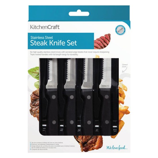 Set of 6 knives for steak, stainless steel - Kitchen Craft
