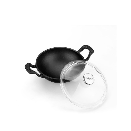Okrągły wok ze szklaną pokrywą, 16 cm, żeliwo, czarny - marka Lava