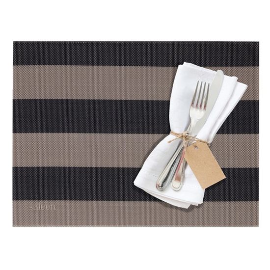 Tafelmat "Stripes", 42 x 32 cm, vinyl, beige/zwart - Saleen