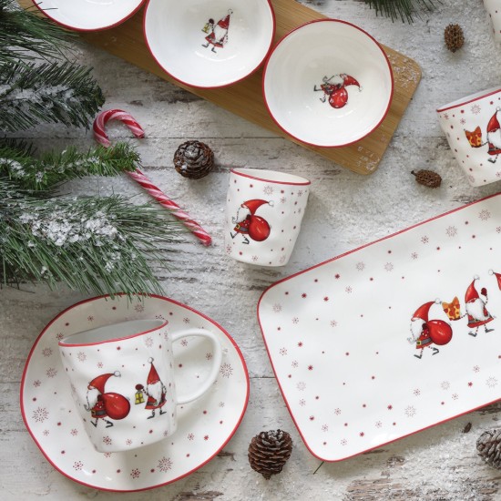 Porcelanasta skodelica za čaj s krožničkom, 250 ml, "Christmas Gnomes" - Easy Life