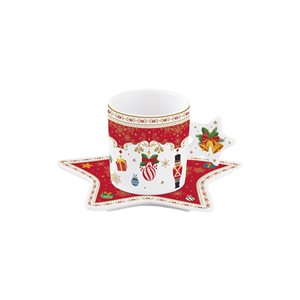 Set of coffee cup and saucer, 175 ml, porcelain, "CHRISTMAS ORNAMENTS" - Nuova R2S