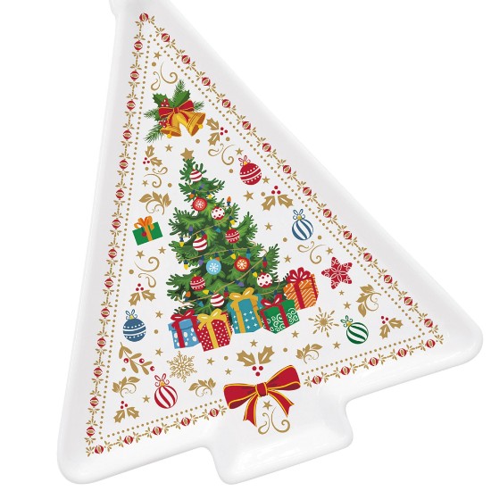 Prato em forma de árvore de Natal, 21 × 16 cm, "CHRISTMAS ORNAMENTS", porcelana - Nuova R2S