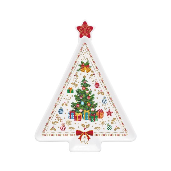 Prato em forma de árvore de Natal, 21 × 16 cm, "CHRISTMAS ORNAMENTS", porcelana - Nuova R2S