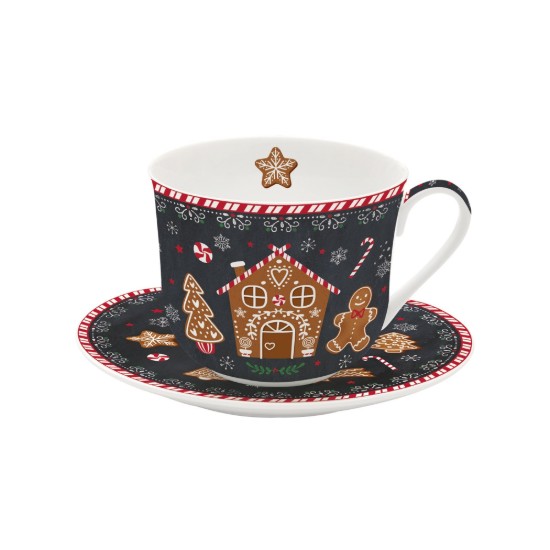 Teacup with saucer, porcelain, 400 ml, "GINGERBREAD" - Easy Life brand