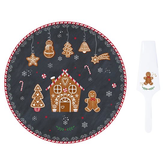 Set of cake platter and cake knife, 32 cm, porcelain, "GINGERBREAD" - Nuova R2S