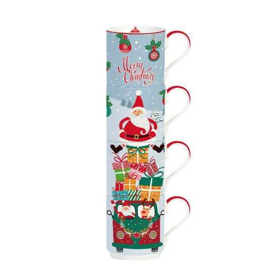 Sett ta' 4 mugs tal-porċellana ta' 275 ml, "Santa is coming" - Nuova R2S