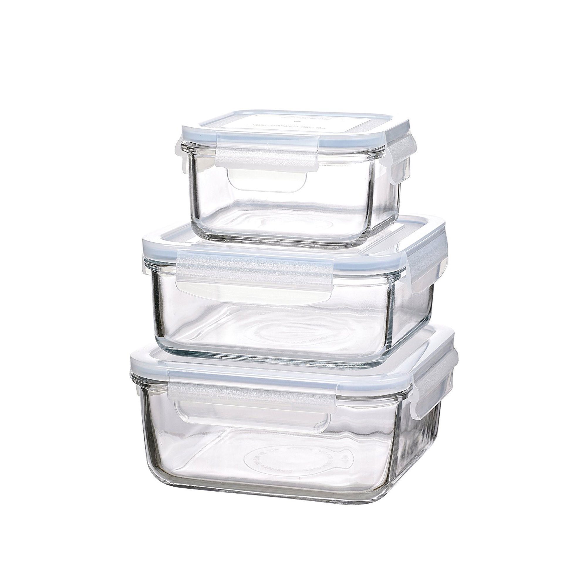 Set di 3 contenitori per alimenti, in vetro, di forma quadrata - Glasslock