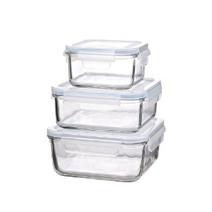 3 élelmiszer-tároló tartály készlet, üvegből, négyzet alakú - Glasslock