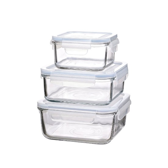 Set aus 3 Lebensmittelbehältern, aus Glas, quadratische Form - Glasslock