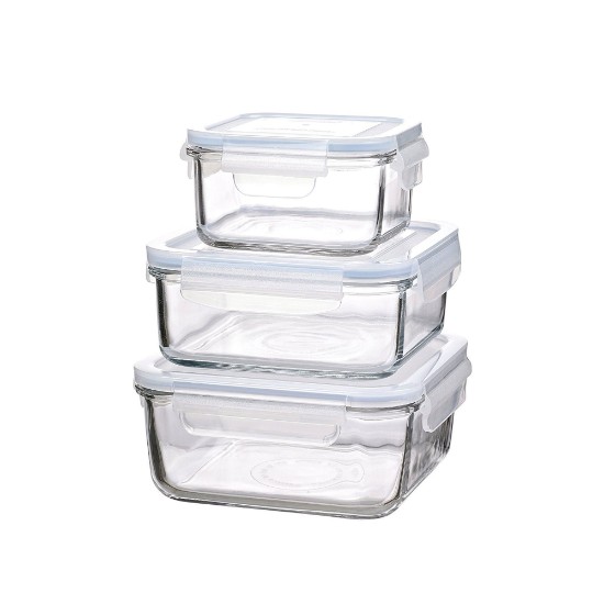 Set of 3 food storage containers, made from glass, square shape - Glasslock