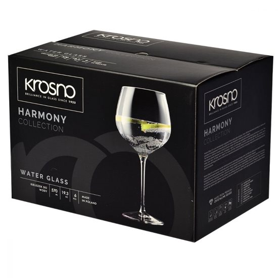 Conjunto de 6 copos para água, vidro cristalino, 570ml, "Harmony" - Krosno